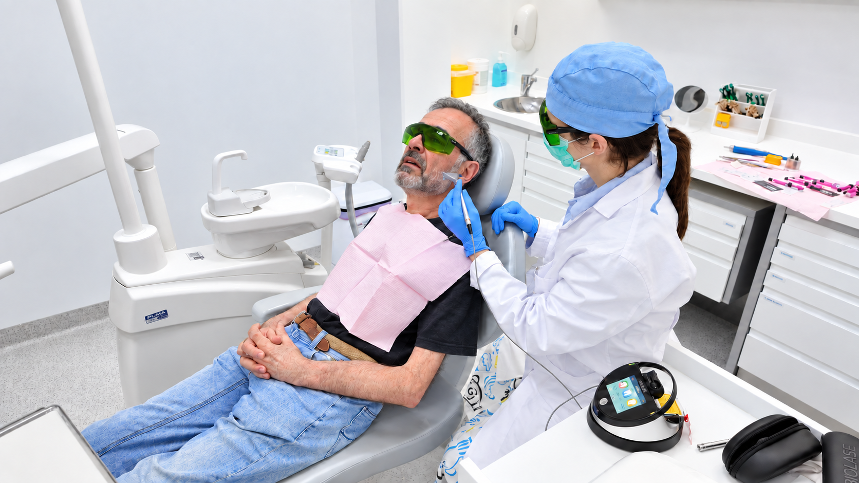 Dra. Silvia Catalá atendiendo a un paciente en Catalá Dental